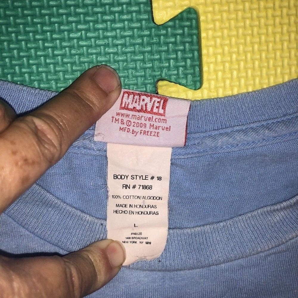 Y2K Marvel Captain America Hulk Thor Spiderman Iron Man Faded Blue T-shirt Sz L - Picture 5 of 9